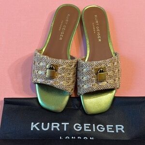 NewKurt Geiger Gold and Tan Glamorous Sandals. Size 38.5.